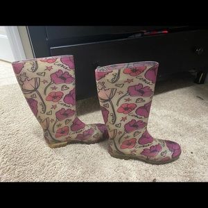 Coach pink poppy rain boots